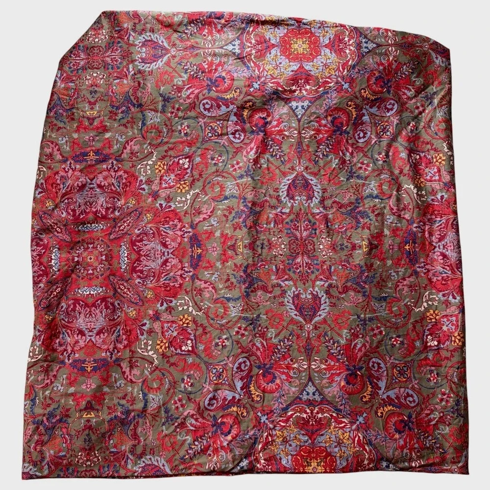 Ralph Lauren Galahad Queen Size Fitted Sheet Red Floral Paisley Cotton Sateen